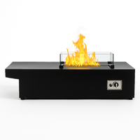 Linear Fire Table Designed for Outdoor Gatherings, Tempered Glass Wind Guard, Stainless Steel Burner, Push-Button Ignition