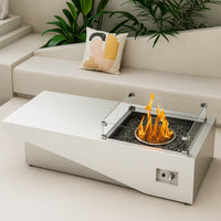 Linear Fire Table Designed for Outdoor Gatherings, Tempered Glass Wind Guard, Stainless Steel Burner, Push-Button Ignition