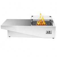 Linear Fire Table Designed for Outdoor Gatherings, Tempered Glass Wind Guard, Stainless Steel Burner, Push-Button Ignition