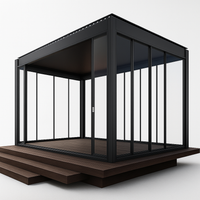 Glass Pergola Pavilion Built for Year-Round Use, Sliding Glass Walls, Insulated Roof, LED Lighting