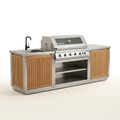 Outdoor Kitchen Island Built for Backyard Entertaining, Stainless Steel Worktops, Teak Cabinet Faces, High-Performance Grill