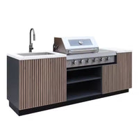 Outdoor Kitchen Island Built for Backyard Entertaining, Stainless Steel Worktops, Teak Cabinet Faces, High-Performance Grill
