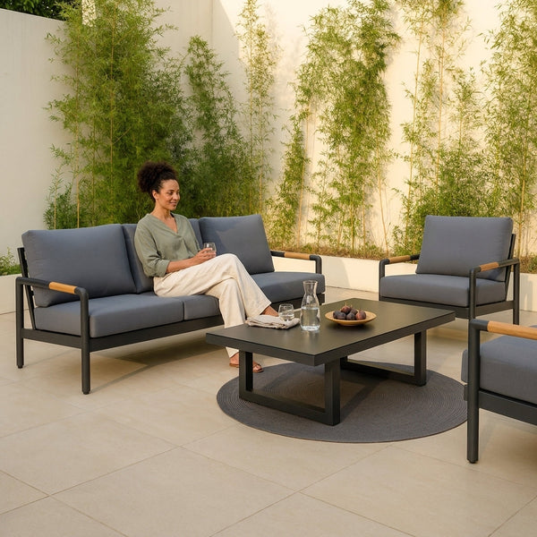 Outdoor Lounge Set Built for All-Weather Entertainment, Aluminum Frame, All-Weather Cushions, Coffee Table